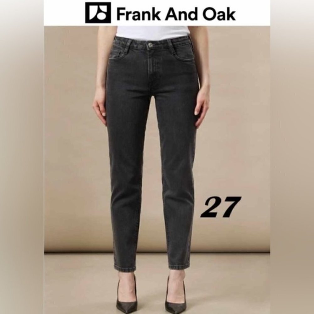 Frank and Oak - The Cyndi Straight Fit High Rise Jean in Washed Black. Size: 27.